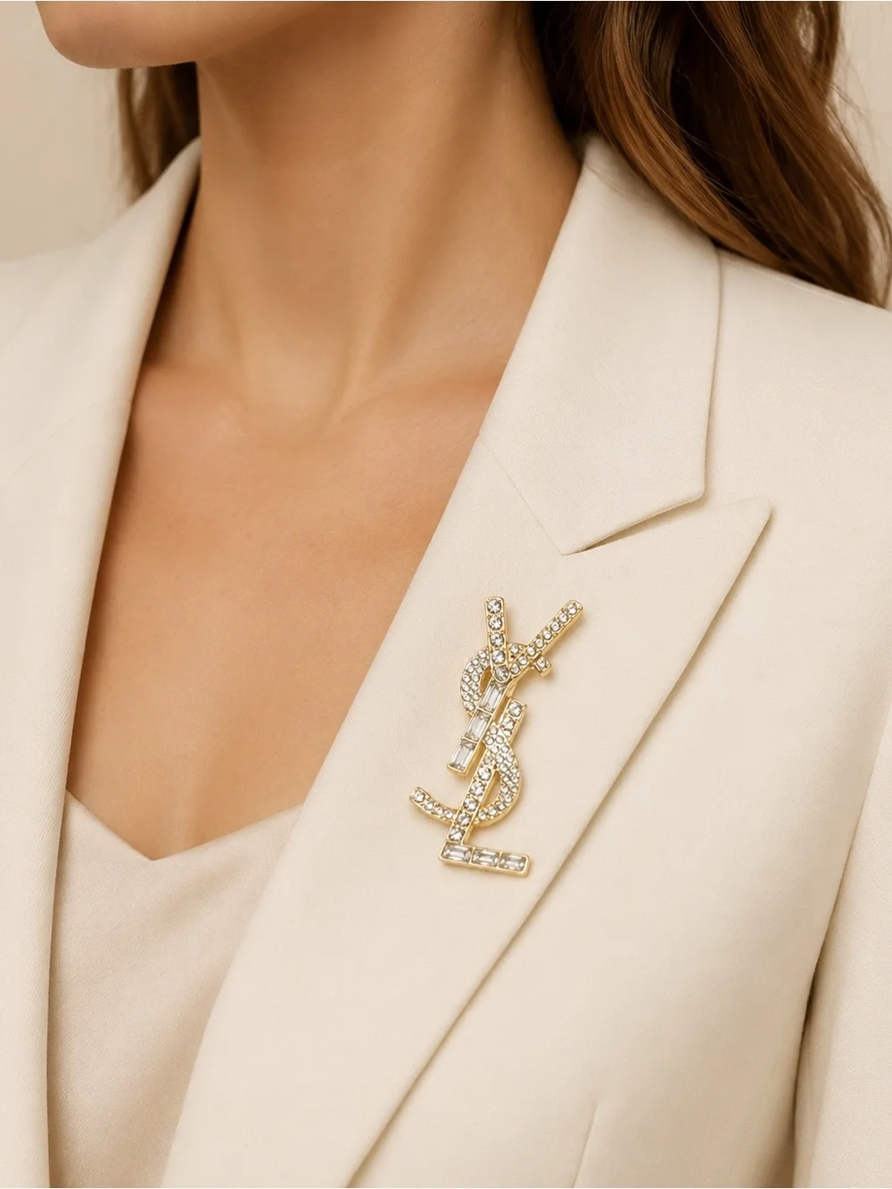 Elegant Crystal Rhinestone Gold-Tone Statement Brooch Pin